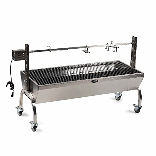 TITAN GREAT OUTDOORS 13W Stainless Steel Rotisserie Grill, Rated 88 LB, BBQ Spit Roaster