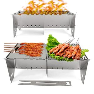 barbecue charcoal grill stainless steel folding portable bbq tool kits for outdoor cooking camping hiking picnics tailgating backpacking or any outdoor event (barbecue charcoal grill)