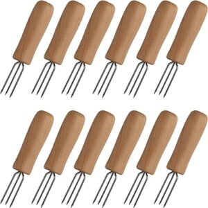 corn on the cob holders set of 12 stainless steel corn cob holders with wooden handle cob skewers corn forks for bbq sweetcorn roasted meat fruit (12)