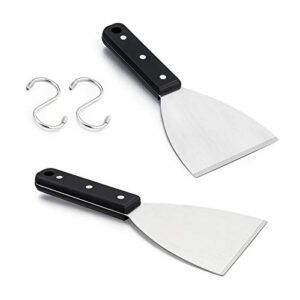 hasteel griddle scraper 2pcs, stainless steel 9.5in slant edge metal grill scraper chopper for food service & cleaning supplies, perfect for teppanyaki flat top bbq indoor & outdoor, dishwasher safe