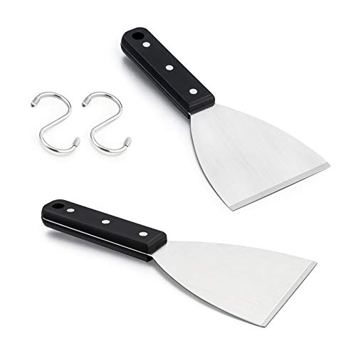 HaSteeL Griddle Scraper 2Pcs, Stainless Steel 9.5in Slant Edge Metal Grill Scraper Chopper for Food Service & Cleaning Supplies, Perfect for Teppanyaki Flat Top BBQ Indoor & Outdoor, Dishwasher Safe