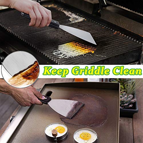 HaSteeL Griddle Scraper 2Pcs, Stainless Steel 9.5in Slant Edge Metal Grill Scraper Chopper for Food Service & Cleaning Supplies, Perfect for Teppanyaki Flat Top BBQ Indoor & Outdoor, Dishwasher Safe