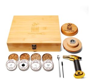 smoking spirits cocktail smoker kit with torch, old fashioned smoker for cocktails/bourbon/drinks, whiskey smoker kit with 4 kinds of flavored wood chips. great gift for father, husband, friend, and birthdays. (no butane)