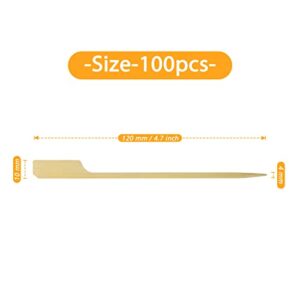 Sihuuu 100 PCS Bamboo Skewers, Party Flat Paddle Picks Toothpicks, Food Appetizer Toothpicks, Square Mini Skewers for Cocktail, Marshmallow, Fruit, Sandwiches, Grilling, Drink, BBQ, Barbecue, Fondue