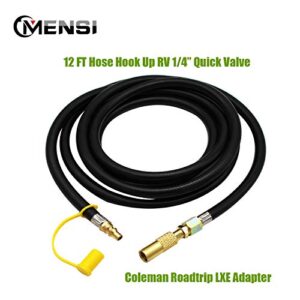 MENSI 12FT Low Pressure 1/4" Quick Connect Disconnect Plug RV Trailer Propane Extension Hose Hook Up Coleman RoapTrip Series LXE, LX Portable Grill