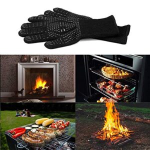 Oven Gloves 932°F Heat Resistant Gloves, Cut-Resistant Grill Gloves, Non-Slip Silicone BBQ Gloves, Kitchen Safe Cooking Gloves for Men, Oven Mitts,Smoker,Barbecue,Grilling (Oven Gloves)