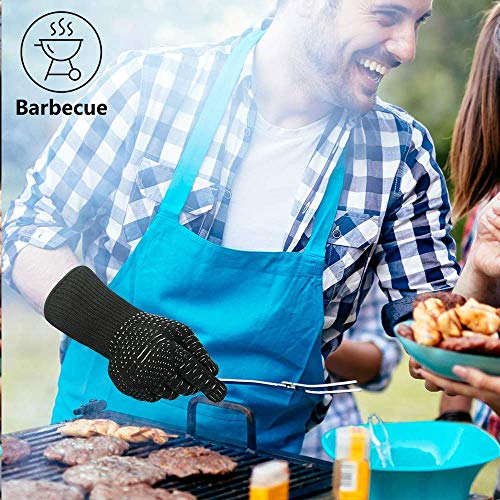 Oven Gloves 932°F Heat Resistant Gloves, Cut-Resistant Grill Gloves, Non-Slip Silicone BBQ Gloves, Kitchen Safe Cooking Gloves for Men, Oven Mitts,Smoker,Barbecue,Grilling (Oven Gloves)