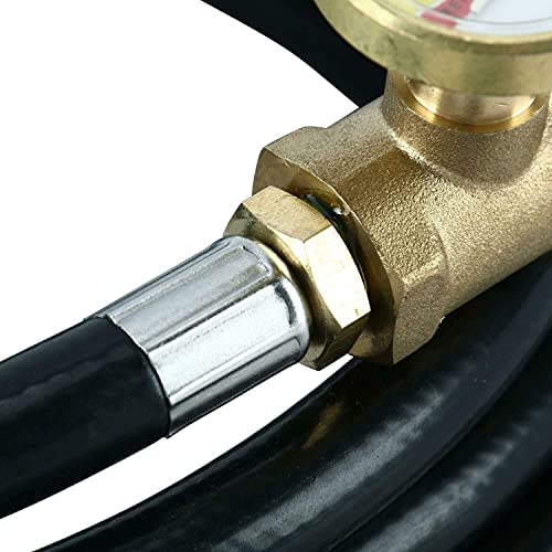 GasSaf 5FT Propane Tank Extension Hose with Gauge -Leak Detector Fit for Gas Grill, heaters & All Propane Appliances,Acme to Male QCC/POL Fittings