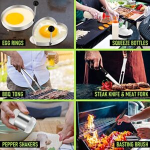 21Pcs Griddle Accessories Kit, HaSteeL Stainless Steel Griddle Spatula Tools with Portable Bag, Heavy Duty Metal Spatula Chopper/Bacon Press/Scraper/Burger Turner for Flat Top Cast Iron BBQ Grill