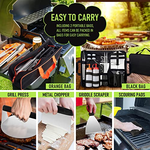 21Pcs Griddle Accessories Kit, HaSteeL Stainless Steel Griddle Spatula Tools with Portable Bag, Heavy Duty Metal Spatula Chopper/Bacon Press/Scraper/Burger Turner for Flat Top Cast Iron BBQ Grill