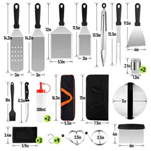 21Pcs Griddle Accessories Kit, HaSteeL Stainless Steel Griddle Spatula Tools with Portable Bag, Heavy Duty Metal Spatula Chopper/Bacon Press/Scraper/Burger Turner for Flat Top Cast Iron BBQ Grill