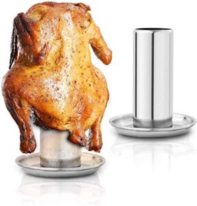 2 packs beer can chicken holder for grill oven smoker – chicken throne whole chicken roaster with canister for crispy skin and moist juicy meat – easy to use and clean beer chicken stand for grill
