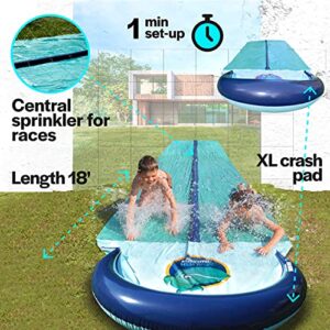 TEAM MAGNUS 18ft XL Slip and Slide - Heavy Duty Inflatable Slide with Central Sprinkler and XL Crash Pad