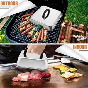 Joyfair 3 Pcs Cheese Melting Dome, Square Basting Covers Lids for Outdoor Griddle Grill Barbecue & Indoor Flat Top Teppanyaki, Heavy Duty Stainless Steel & Heat-Resistant Handle (6.2 Inch & 9.4 Inch)