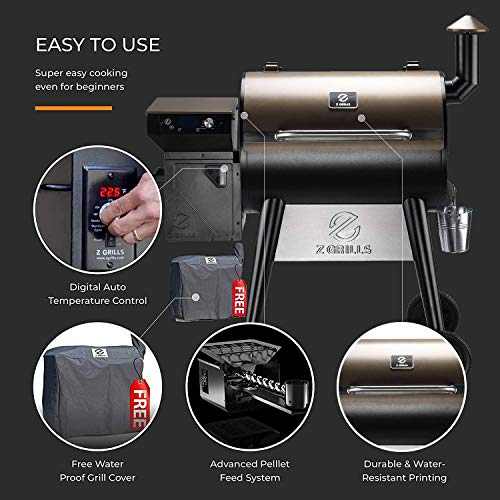 Z GRILLS 7002F/7002C 2021 Upgraded Wood Pellet Grill Smoker Portable for Outdoor BBQ, 8 in 1 BBQ Grill and Smoker with Digital Temperature Control, Hopper Clean-Out, 697 sq. in (Rain Cover Included)