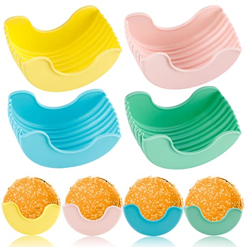 Qoyapow 4Pcs Retractable Burger Fixed Box Adjustable Hamburger Holders Reusable Washable Retractable Hamburger Clip Silicone Rack Holder Burger Box for Burger Lovers Adults and Children