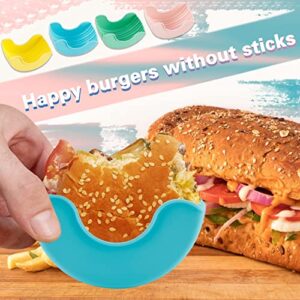 Qoyapow 4Pcs Retractable Burger Fixed Box Adjustable Hamburger Holders Reusable Washable Retractable Hamburger Clip Silicone Rack Holder Burger Box for Burger Lovers Adults and Children