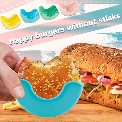 Qoyapow 4Pcs Retractable Burger Fixed Box Adjustable Hamburger Holders Reusable Washable Retractable Hamburger Clip Silicone Rack Holder Burger Box for Burger Lovers Adults and Children