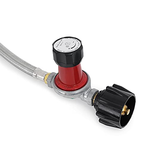 Stanbroil 0-30PSI High Pressure Adjustable Propane Regulator Type 1 Connection with 3/8 Female Flare Swivel Fitting and 48-Inch Stainless Steel Braided Hose Assembly Kit