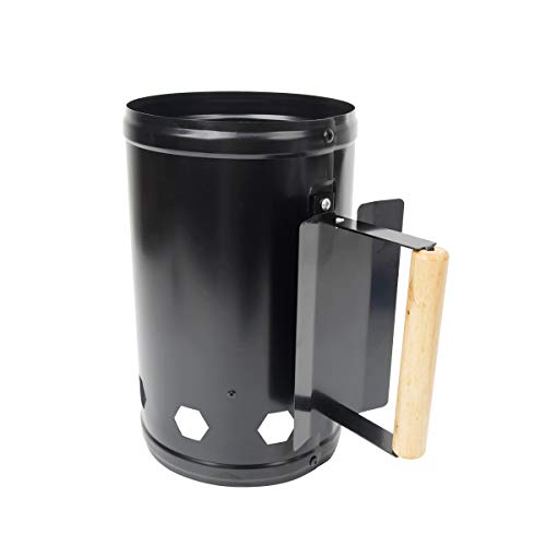 HiwowSport Charcoal Chimney Starter for Outdoor Cooking Barbecue BBQ Quick Rapid Fire Briquette Starters Can Black with Wooden Handle