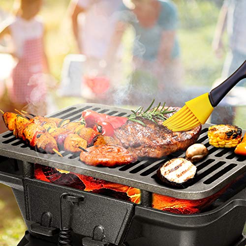 ORALNER Cast Iron Hibachi Grill, Portable Tabletop Grill with Double-Sided Grill Net, 2 Heights, Air Control & Coal Door, Small Outdoor BBQ Charcoal Grills, for Camping, Picnic