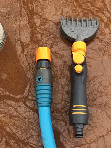 CancoFam Pool and Spa Filter Cartridge Cleaner Tool – Powerful Water Jets Removes Debris Dirt from up to 6 Pleats from The Pool Filter - Complete with Blue Pool Temperature Indicator and Hose Adapter