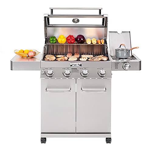 Monument Grills Larger Convertible 4-Burner Natural Gas Grill Stainless Steel Cabinet Style Propane Grills with Conversion Kit(2 Items)