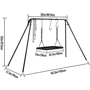 VEVOR Grill Swing, Campfire Cooking Stand 44 Lbs Capacity, 32'' Height Campfire Grill Stand with Adjustable Legs, BBQ Grill with Hooks & & Accessories for Cookware & Dutch Oven