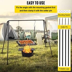 VEVOR Grill Swing, Campfire Cooking Stand 44 Lbs Capacity, 32'' Height Campfire Grill Stand with Adjustable Legs, BBQ Grill with Hooks & & Accessories for Cookware & Dutch Oven