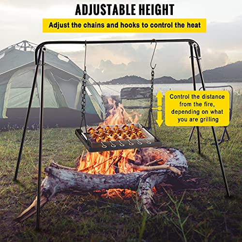 VEVOR Grill Swing, Campfire Cooking Stand 44 Lbs Capacity, 32'' Height Campfire Grill Stand with Adjustable Legs, BBQ Grill with Hooks & & Accessories for Cookware & Dutch Oven