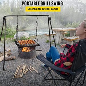 VEVOR Grill Swing, Campfire Cooking Stand 44 Lbs Capacity, 32'' Height Campfire Grill Stand with Adjustable Legs, BBQ Grill with Hooks & & Accessories for Cookware & Dutch Oven