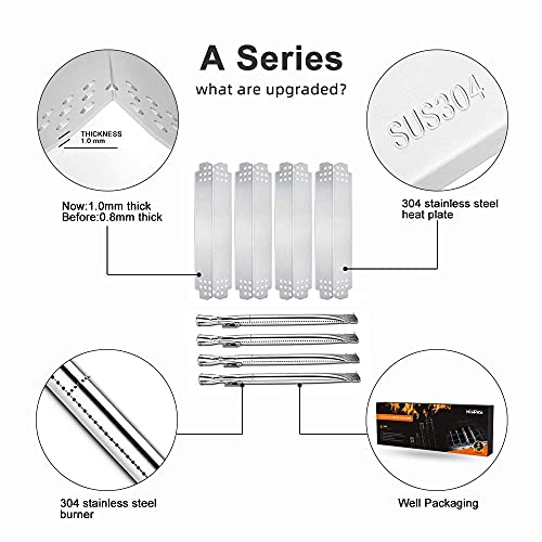 Hisencn Grill Parts for Home Depot Nexgrill 4 Burner 720-0830H, 720-0783E, 5 Burner 720-0888N, 720-0888 Gas Grill Models, 304 Stainless Steel Grill Burner, Heat Plate, Cast Iron Grill Grates