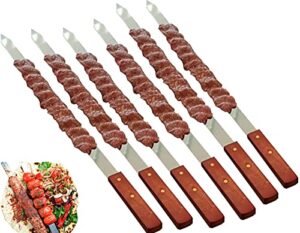 professional stainless steel kabob barbecue bbq skewers for shish kebab turkish grills & koubideh brazilian persian – 23″ x 1″ with wood handle (6 pack)