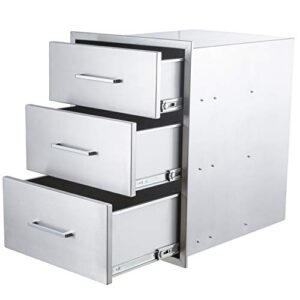 yuxiangbbq outdoor kitchen drawers stainless steel 3-drawer bbq drawer 14″ w x 20.5″ h x 23″ d enclosed built-in drawer flush mount for outdoor kitchens & bbq islands