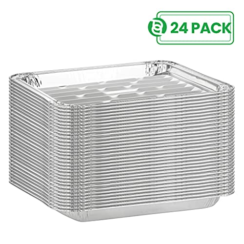 PARTY BARGAINS 24 Aluminum Broiler Pans - 11.5 X 8.25 X 1 Inches, with ribbed bottom. 7 Ridges 0.5 high, 1 inch apart. Heavy Duty Aluminum Disposable Grill Pans. for Cooking, Roasting. BBQ, Picnic