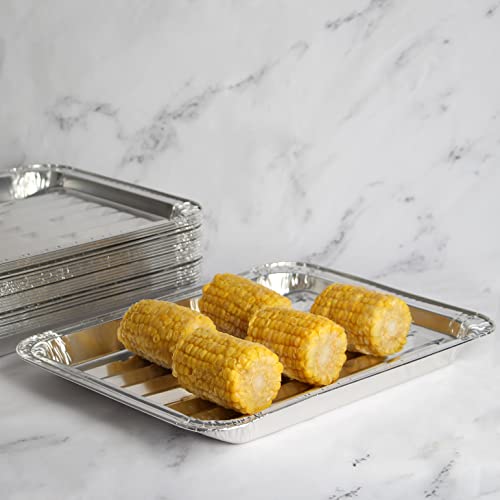 PARTY BARGAINS 24 Aluminum Broiler Pans - 11.5 X 8.25 X 1 Inches, with ribbed bottom. 7 Ridges 0.5 high, 1 inch apart. Heavy Duty Aluminum Disposable Grill Pans. for Cooking, Roasting. BBQ, Picnic