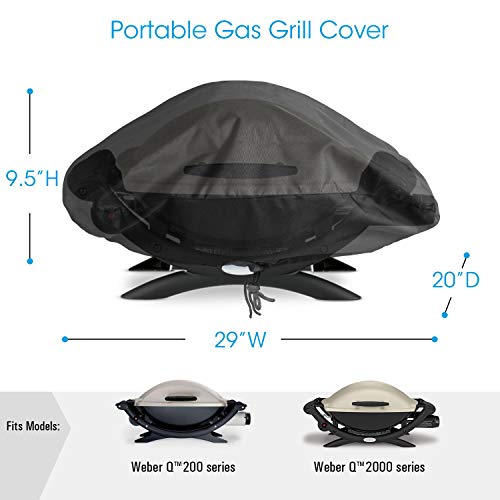 Unicook Waterproof Portable Grill Cover for Weber Q2000, Q200 Series and Baby Q Gas Grill, Compared to Weber 7111, All Weather Protection, Black