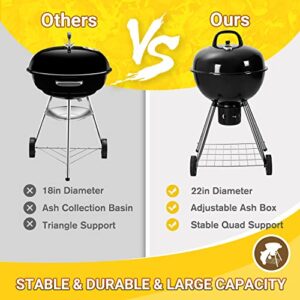 Flamaker 22 Inch Charcoal Grill Enamel Premium Charcoal Grill with Bakeware Clips Chrome Plated Iron Grill Ash Catcher Thermometer Spice Rack for Outdoor BBQ Camping