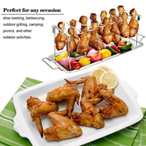 G.a HOMEFAVOR Chicken Leg Wing Rack 14 Slots Stainless Steel Metal Roaster Stand with Drip Tray for Smoker Grill or Oven, Dishwasher Safe, Non-Stick, Great for BBQ, Picnic