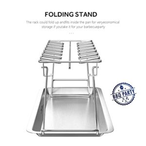 G.a HOMEFAVOR Chicken Leg Wing Rack 14 Slots Stainless Steel Metal Roaster Stand with Drip Tray for Smoker Grill or Oven, Dishwasher Safe, Non-Stick, Great for BBQ, Picnic