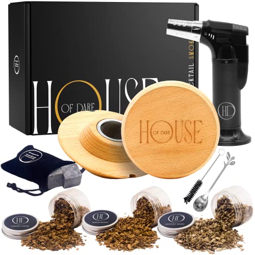 Cocktail Smoker Kit with Torch Bourbon Smoker Kit for Drinks & Wood Chips Spoon Brush Infuse Bar Smoker for Old Fashioned Cocktails Whiskey Smoker for Meat Whiskey Gifts for Men and Women