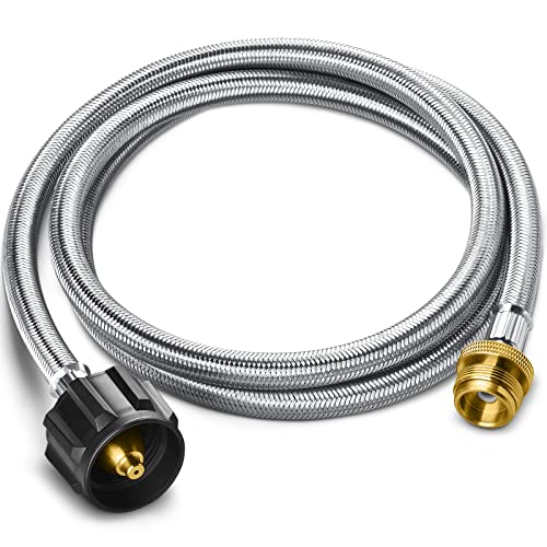 PatioGem Propane Hose, 5FT Propane Adapter 1lb to 20lb, Propane Adapter Hose, Propane Tank Adapter, fit for Weber/Coleman/Blackstone Grill, Buddy Heater, Smoker, Griddle, Camping Stove, Fire Pit