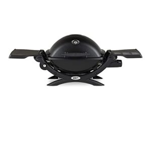 Weber Q1200 Liquid Propane Grill (Black) Bundle with Adapter Hose and Grill Cover (3 Items)