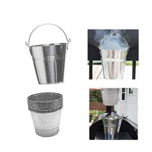 Grease Drip Metal Bucket with 10-Pack Disposable Foil Liner Kit Replacement Parts for Traeger Assecories HDW152 BAC407z , for Pit Boss 67292, for Oklahoma Also Fits Most Wood Pellets Grill or Smoker