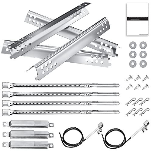 Hisencn Grill Replacement Parts for Charbroil Advantage Series 4 Burner 463344116, 466344116 Gas Grill, Grill Burners Tube, Heat Plate Tent Shield, Adjustable Carryover Tube, G361-0003-W1