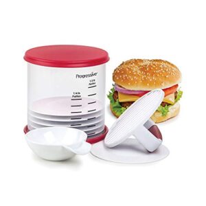 Prepworks by Progressive Perfect Burger Press Set, Press and Store Up to 6 Burgers, Non-Skid Base, Non-Stick Coating, Dimple Insert Creates Faster Even Cooking, Dishwasher Safe