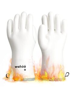 wahoo liquid silicone smoker oven gloves, food-contact grade, heat resistant gloves for cooking, grilling, baking, white, xl/10