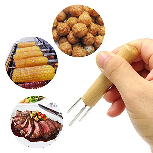 HONBAY 8PCS Stainless Steel Corn Holders Corn Cob Holders Corn Forks with Wood Handle for Home Cooking, BBQ Grill