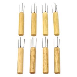 HONBAY 8PCS Stainless Steel Corn Holders Corn Cob Holders Corn Forks with Wood Handle for Home Cooking, BBQ Grill