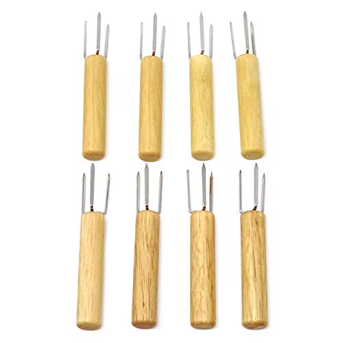 HONBAY 8PCS Stainless Steel Corn Holders Corn Cob Holders Corn Forks with Wood Handle for Home Cooking, BBQ Grill